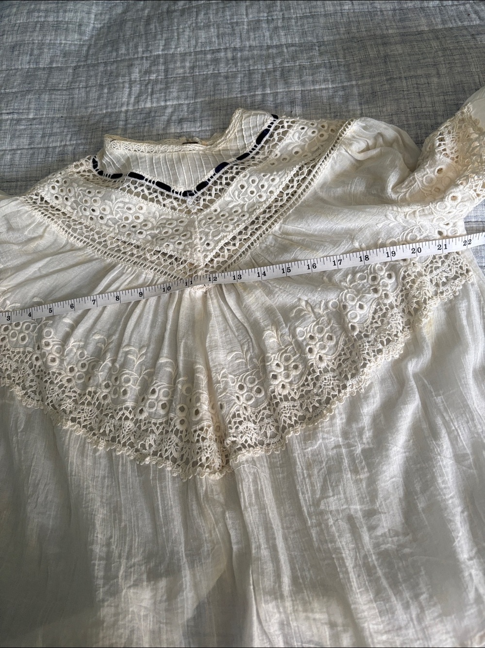 Free People Ivory Eyelet Peasant Top with Lace Yoke - Picture 5 of 5